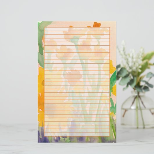 Geel Sinaasappel Waterverf Zonnebloem Boeket gevoe Briefpapier (Staand voorkant)