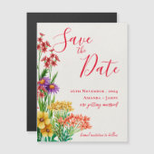 Geel Sinaasappel Wildbloemen Bruiloft Save the Dat (Voorkant / Achterkant)