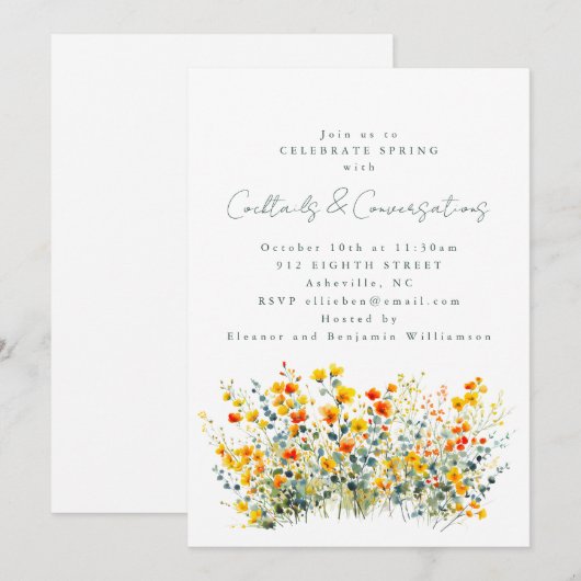 Geel Sinaasappel Wildflower Cocktails Gesprekken Kaart (Voorkant / Achterkant)