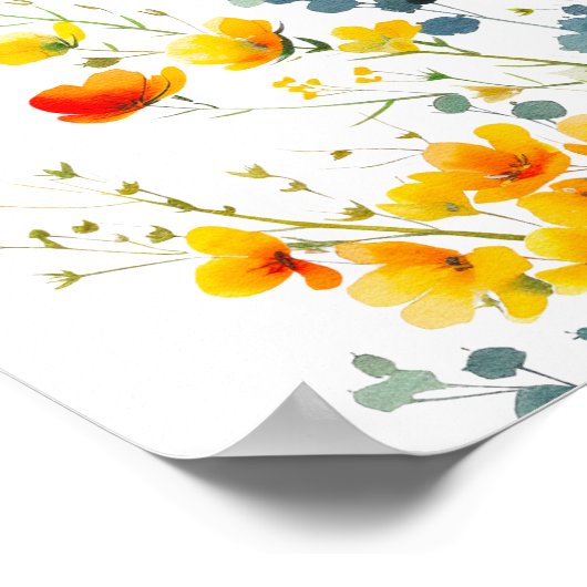 Geel Sinaasappel Wildflower Vrijgezellenfeest Welk Poster (Hoek)