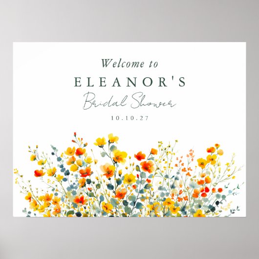 Geel Sinaasappel Wildflower Vrijgezellenfeest Welk Poster (Voorkant)