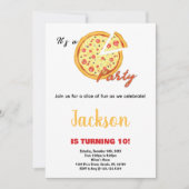 Geel Sinaasappel Wit Rood Pizza Verjaardagsuitnodi Kaart (Voorkant)