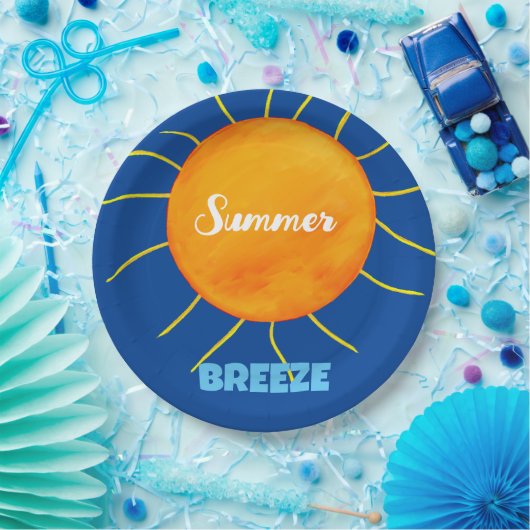 Geel Sinaasappel Zon Zomerbries Papieren Bordje (Feest)