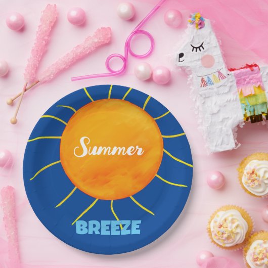 Geel Sinaasappel Zon Zomerbries Papieren Bordje (Feest)