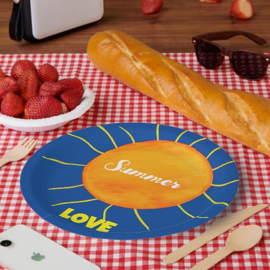 Geel Sinaasappel Zon Zomerliefde Papieren Bordje (Picknick)