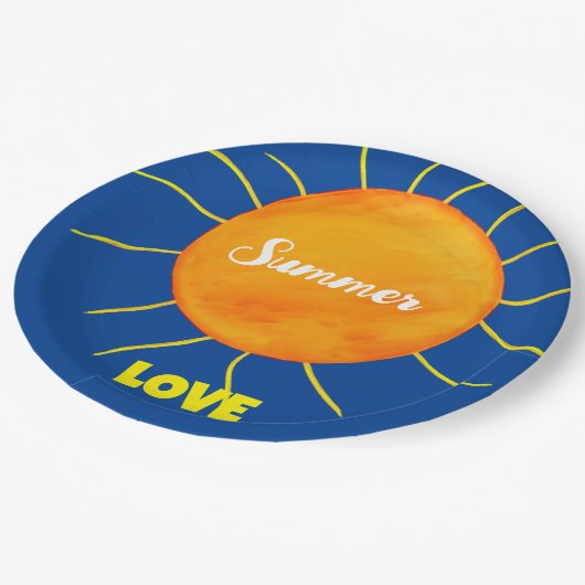 Geel Sinaasappel Zon Zomerliefde Papieren Bordje (Gekanteld)