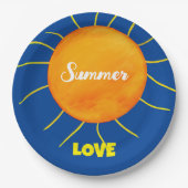 Geel Sinaasappel Zon Zomerliefde Papieren Bordje (Voorkant)