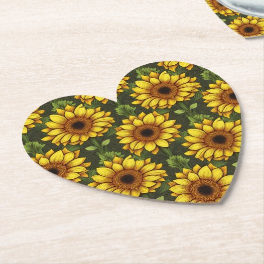 Geel Sinaasappel Zonnebloem met groen & bruin Kartonnen Onderzetters (Gekanteld)