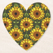 Geel Sinaasappel Zonnebloem met groen & bruin Kartonnen Onderzetters (Voorkant)