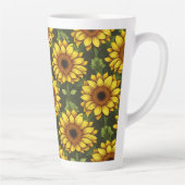 Geel Sinaasappel Zonnebloem met groen & bruin Latte Mok (Rechts)