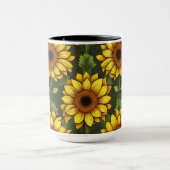 Geel Sinaasappel Zonnebloem met groen & bruin Mok (Midden)