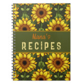 Geel Sinaasappel Zonnebloem met groen & bruin Notitieboek (Voorkant)