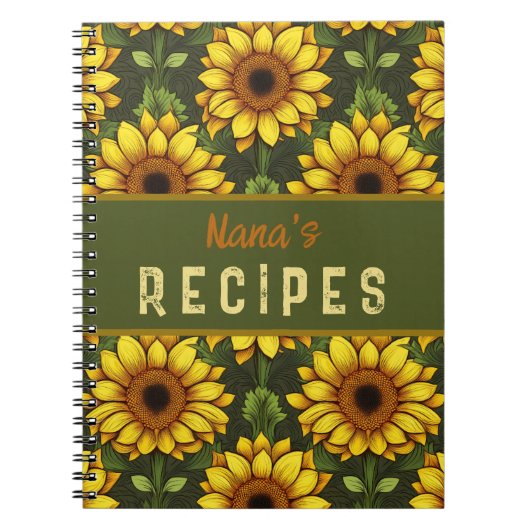 Geel Sinaasappel Zonnebloem met groen & bruin Notitieboek (Voorkant)