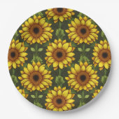 Geel Sinaasappel Zonnebloem met groen & bruin Papieren Bordje (Voorkant)