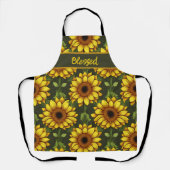 Geel Sinaasappel Zonnebloem met groen & bruin Schort (Voorkant)