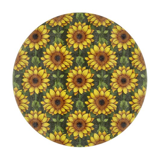 Geel Sinaasappel Zonnebloem met groen & bruin Snijplank (Voorkant)