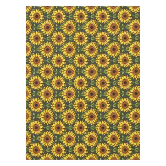 Geel Sinaasappel Zonnebloem met groen & bruin Tafelkleed (Voorkant)