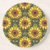 Geel Sinaasappel Zonnebloem met groen & bruin Zandsteen Onderzetter (Voorkant)
