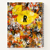Geel Sinaasappel Zwart Monogram Abstract Schildere Notitieboek (Achterkant)