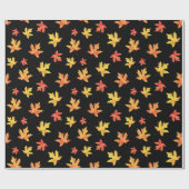 Geel Sinaasappel zwart Waterverf esdoornbladpatroo Cadeaupapier (Vlak)