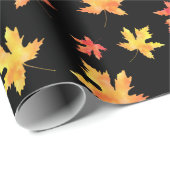 Geel Sinaasappel zwart Waterverf esdoornbladpatroo Cadeaupapier (Rol Hoek)