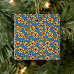 Geel Sinaasappels bloemenpatroon Keramisch Ornament