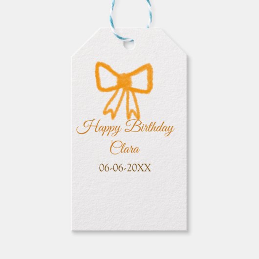 Geel sinaasappels boog waterverf retro Happy Birth Cadeaulabel (Voorkant)