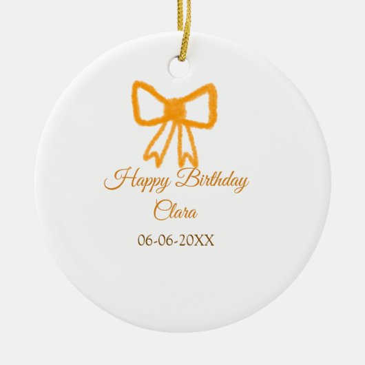 Geel sinaasappels boog waterverf retro Happy Birth Keramisch Ornament (Voorkant)
