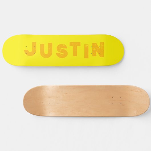 Geel skateboard effen kleur gepersonaliseerde naam (Horizontaal)