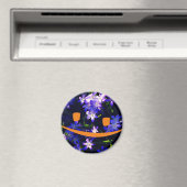 Geel Smiley Face over Blauwe Bloemen Magneet (Insitu (Vaatwasser))