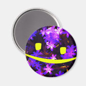 Geel Smiley Face over Blue Flowers Magnet (Voorkant / Achterkant)