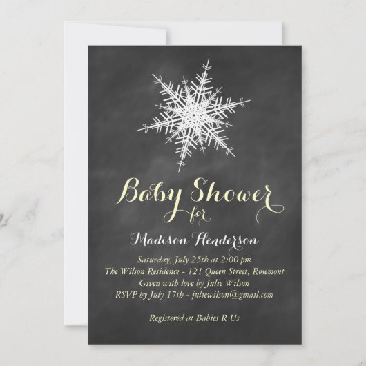 Geel Snowflake Baby shower nodigt op Chalk uit Kaart (Voorkant)