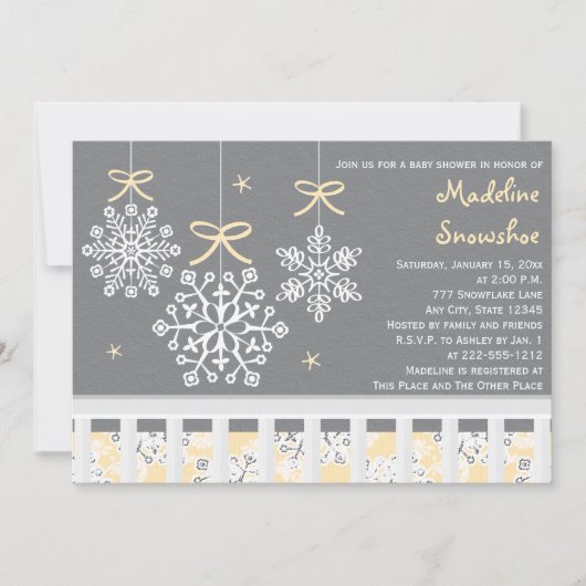 Geel Snowflake mobiel Wieg Baby shower uitnodigen Kaart (Voorkant)
