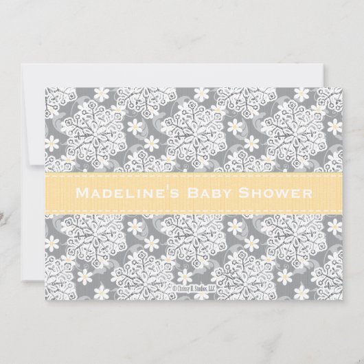 Geel Snowflake mobiel Wieg Baby shower uitnodigen Kaart (Achterkant)