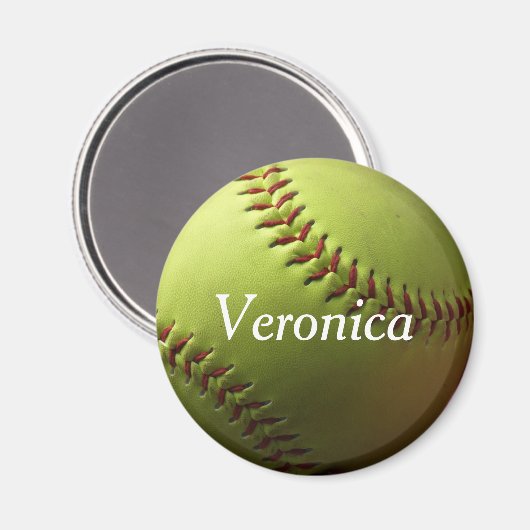 Geel Softball Mini met Naam Magneet (Voorkant / Achterkant)