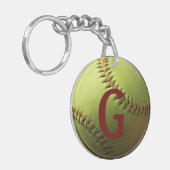 Geel Softball Red Initiaal of nummer Sleutelhanger (Voorkant Links)