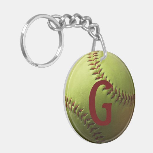 Geel Softball Red Initiaal of nummer Sleutelhanger (Voorkant Links)
