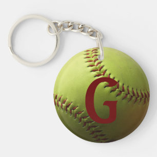 Geel Softball Red Initiaal of nummer Sleutelhanger