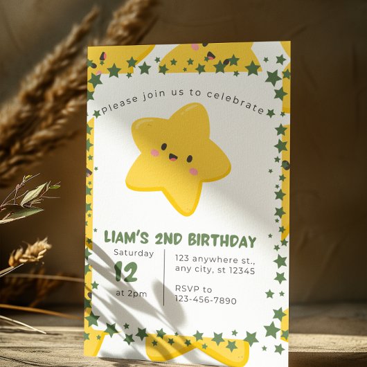 Geel Speelse ster Kids Verjaardag uitnodiging Kaar