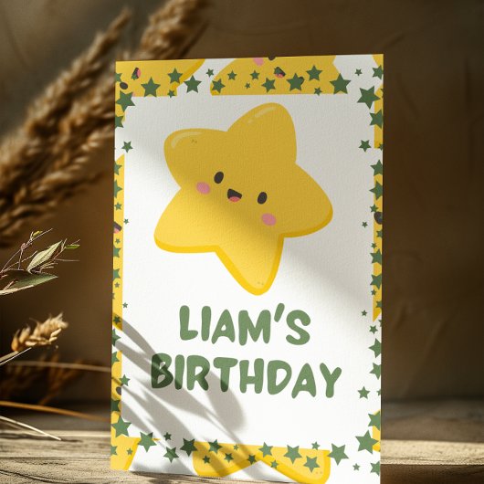 Geel Speelse ster Kids Verjaardag uitnodiging Kaar