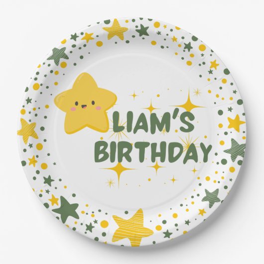 Geel speelse ster thema kind party borden papieren bordje (Voorkant)