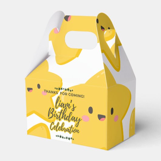 Geel Speelse ster Verjaardagsviering Bedankdoosjes (Achterkant)