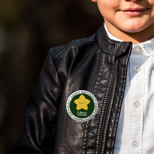 Geel Speelse Sterren Verjaardag Button