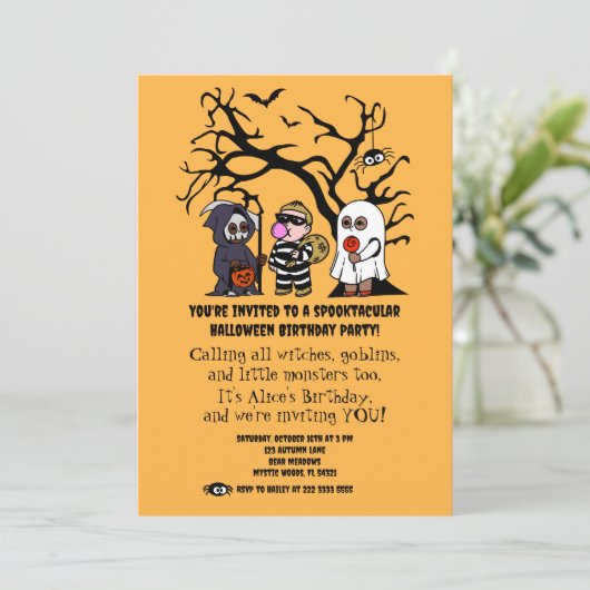 GEEL SPOOKTACULAIR Halloween Verjaardagsfeest Kaart (Staand voorkant)