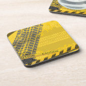 Geel spoor van banden bier onderzetter (Linkerzijde)