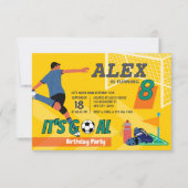 Geel Sportief Voetbal Doel Kinderen Verjaardag Kaart (Voorkant)