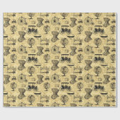 Geel steampunk Patroonpapier Cadeaupapier (Vlak)