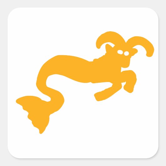 Geel Steenbok Zeegeit Zodiac Silhouet Vierkante Sticker (Voorkant)