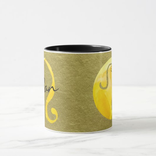 Geel sterrenbeeld Leeuw op gouden achtergrond Mok (Midden)