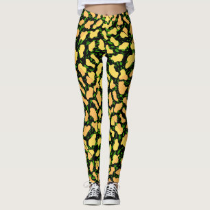 Geel Stip Patroon.YO01.Zwarte BG Leggings